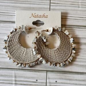 Natasha Couture Bead Hoop Earrings New With Tag